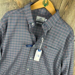 Southern Tide Intercoastal Performance Flannel Shirt Blue Ivy Plaid Mens Medium